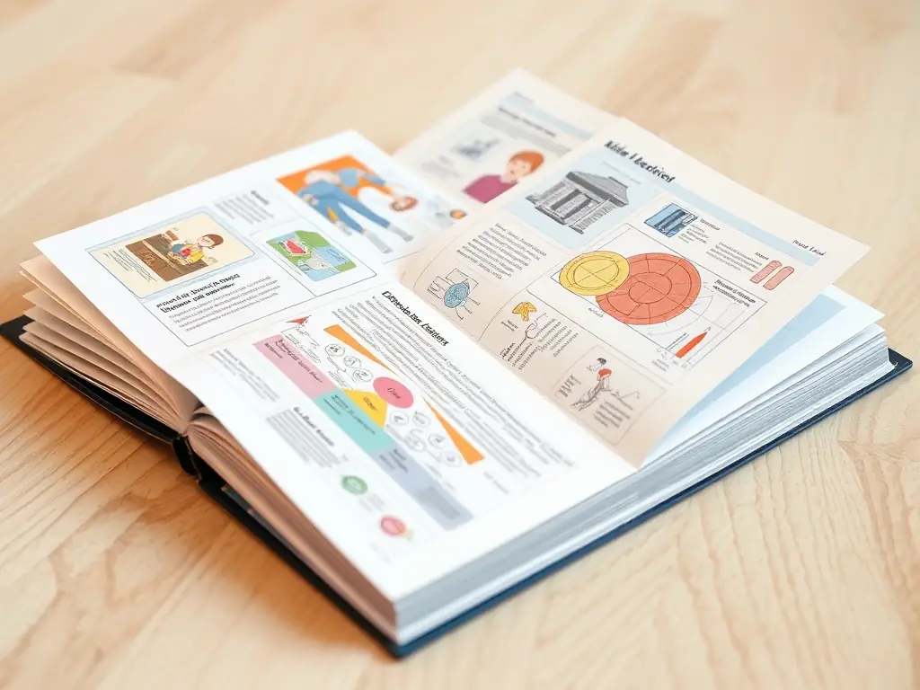 An image of an open book with colorful illustrations and diagrams, representing an educational resource for students and lifelong learners.